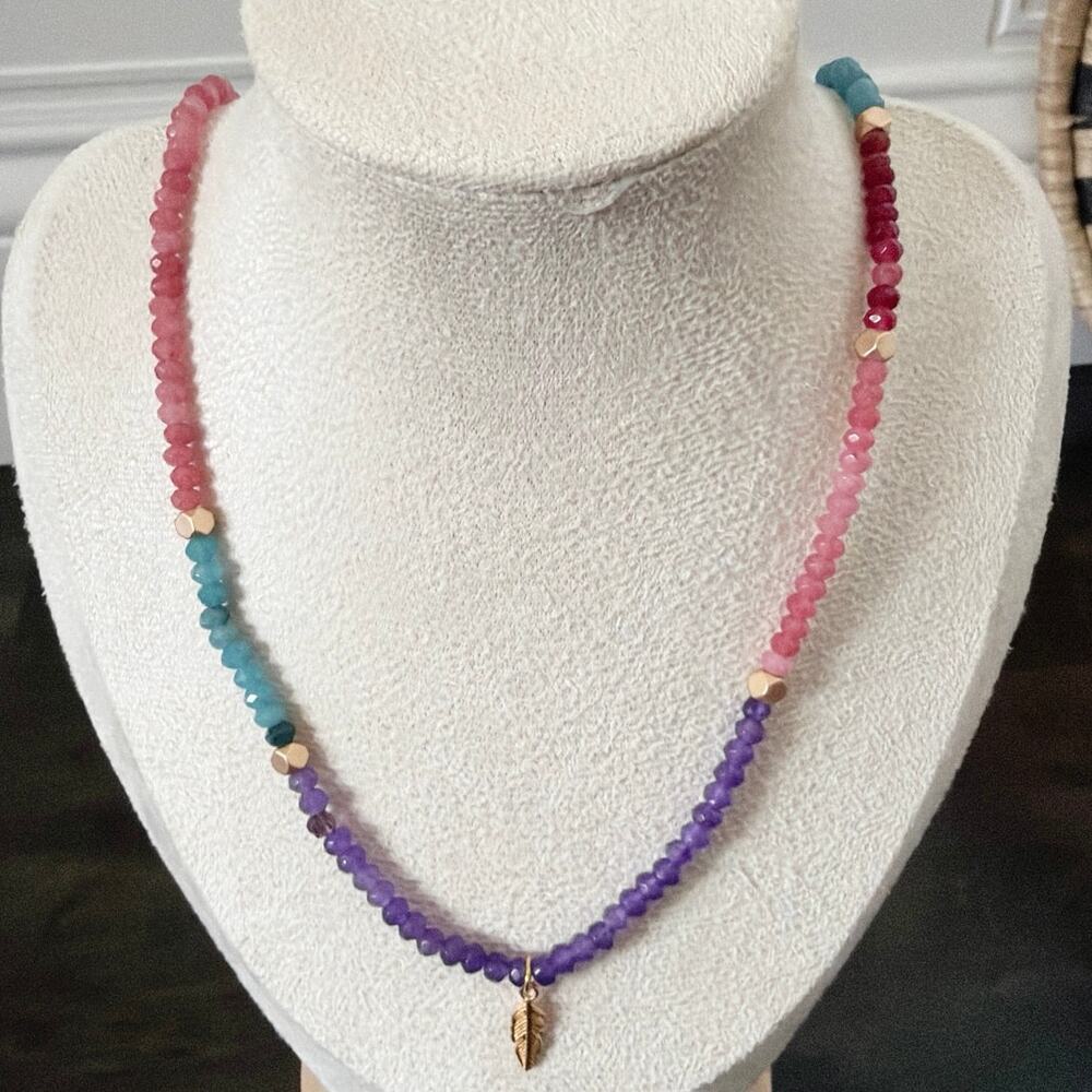 Second Bloom Studio Artisan Rainbow Agate Wrap Necklace 25.25" Bracelet Gold